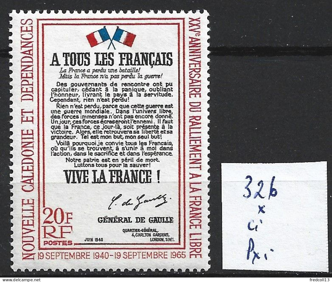 NOUVELLE-CALEDONIE 326 * Côte 16.50 € - Unused Stamps