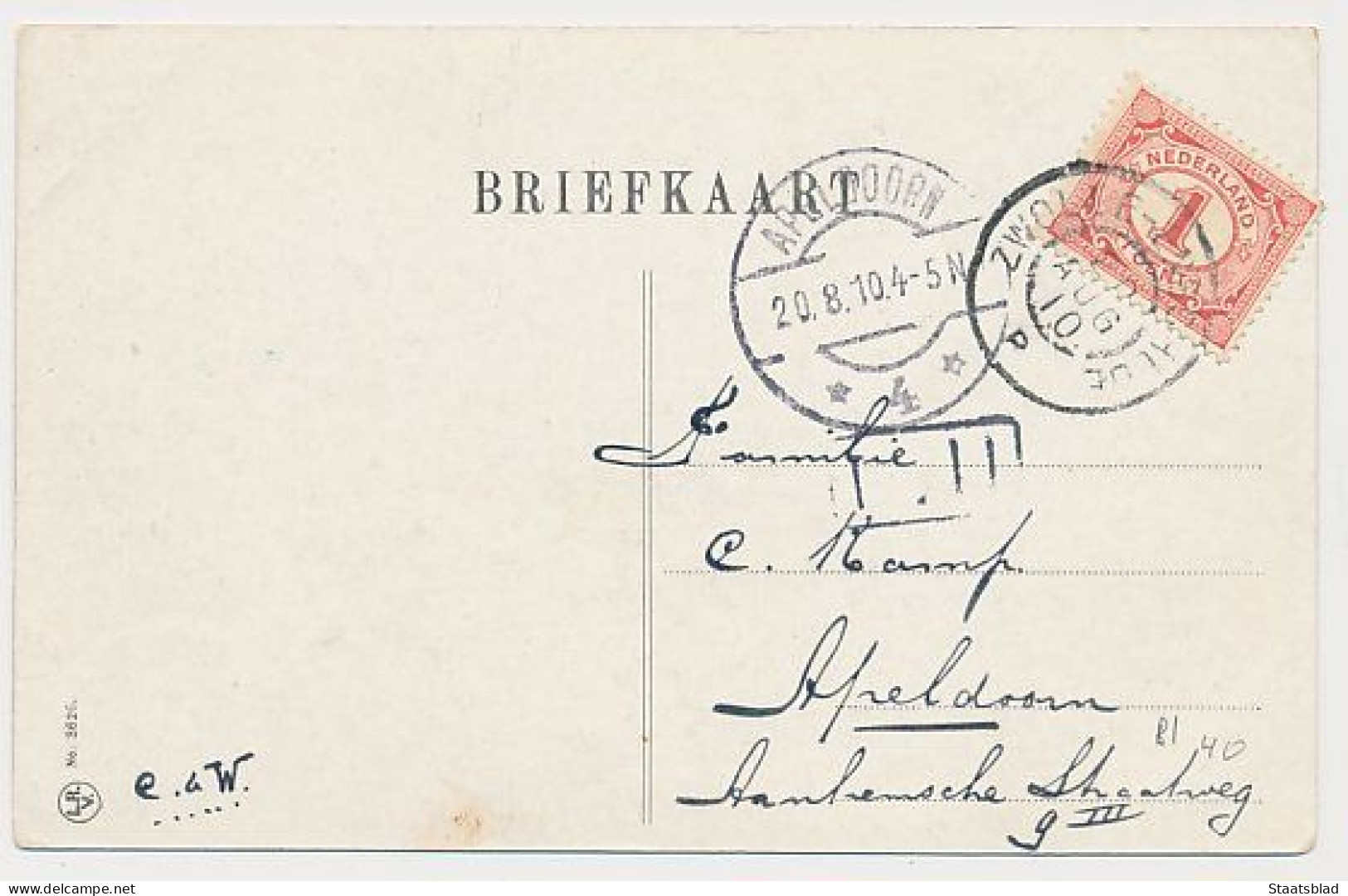 13- Prentbriefkaart Almelo 1910 - Kanaal - Almelo