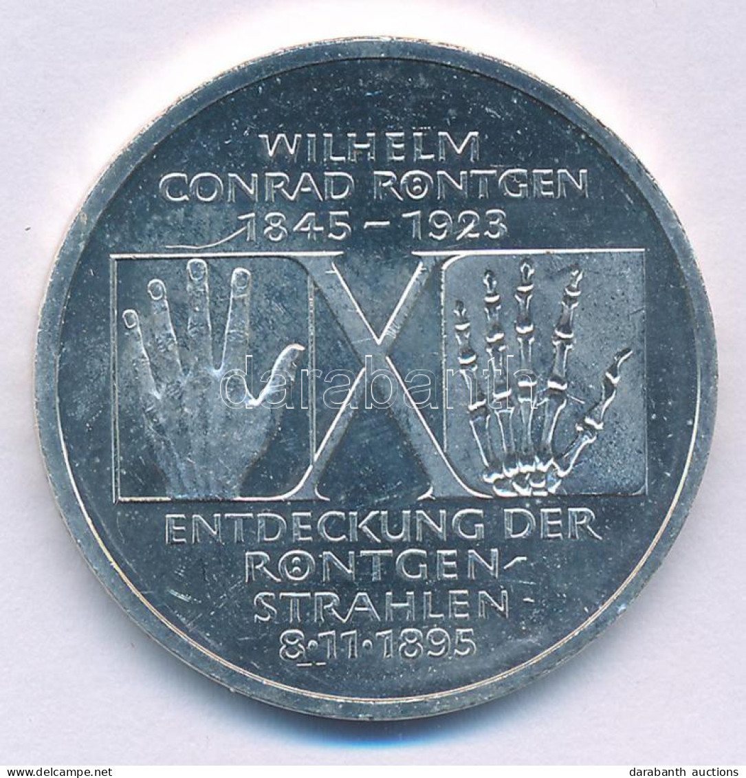 Németország 1995D 10M Ag "150 éve Született Wilhelm Conrad Röntgen - 100 éves A Röntgen-sugár" T:AU Germany 1995D 10 Mar - Ohne Zuordnung