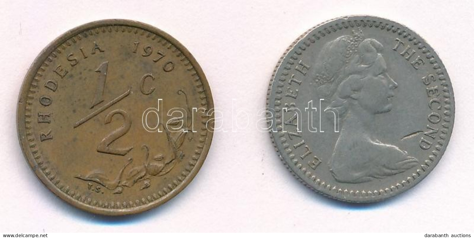 Rodézia 1964. 6p/5c Cu-Ni "II. Erzsébet" + 1970. 1/2c Br T:2-,3 Rhodesia 1964. 6 Pence / 5 Cents Cu-Ni "Elizabeth II" +  - Non Classés