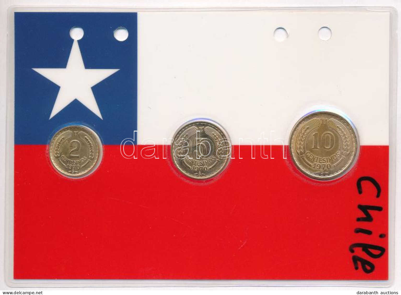 Chile 1970. 2c-10c Aranyozva (3xklf) Díszlapon T:UNC,AU Chile 1970. 2 Centimos - 10 Centimos Gilt (3xdiff) On Decorative - Unclassified