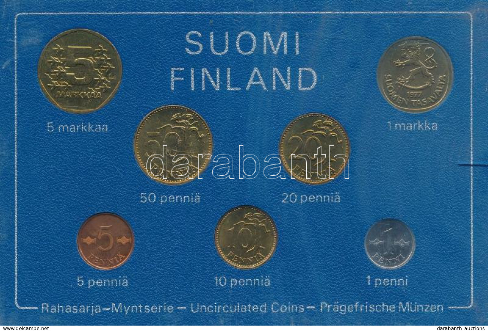 Finnország 1977. 1p-5M (7xklf) Forgalmi Sor Plasztik Tokban T:UNC A Tok Kissé Sérült Finland 1977. 1 Penni - 5 Markka (7 - Non Classificati