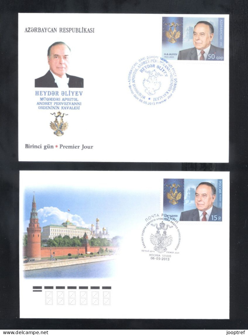 2013 Joint Azerbaijan And Russia, BOTH OFFICIAL FDC'S WITH STAMP: Heydar Aliyev - Emissions Communes