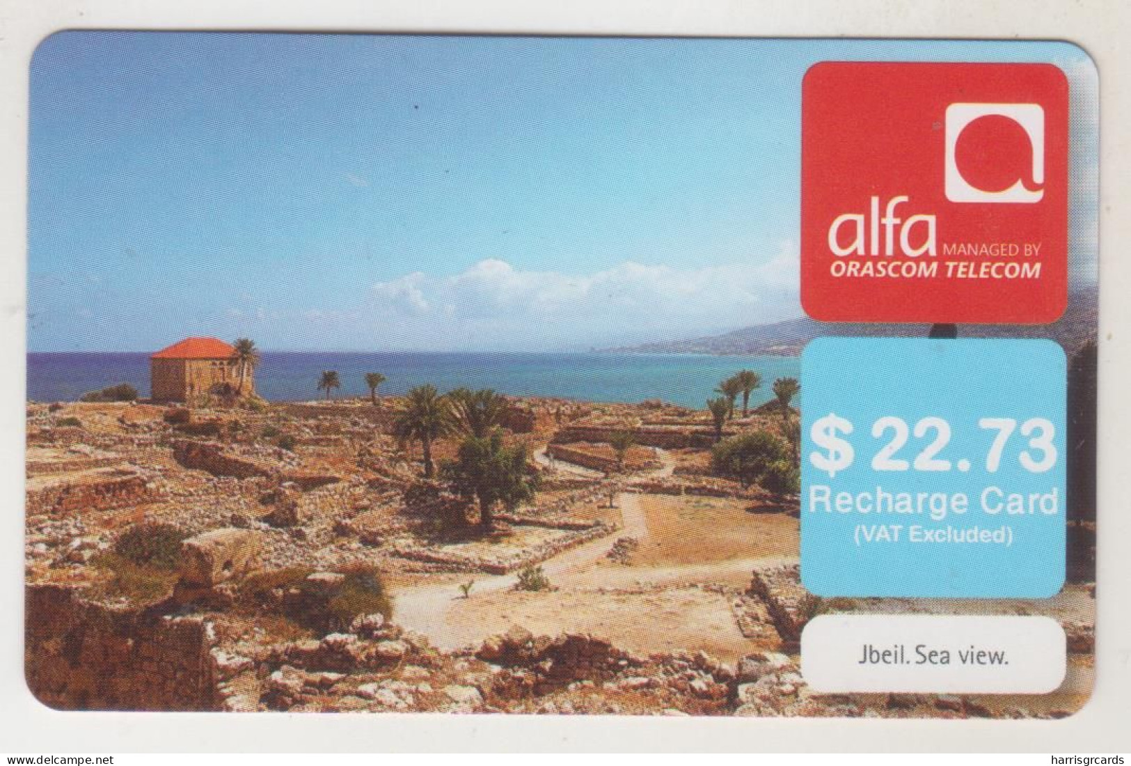 LEBANON - Jbeil Sea View , Alfa Recharge Card 22.73$, Exp.date 10/10/13, Used - Liban