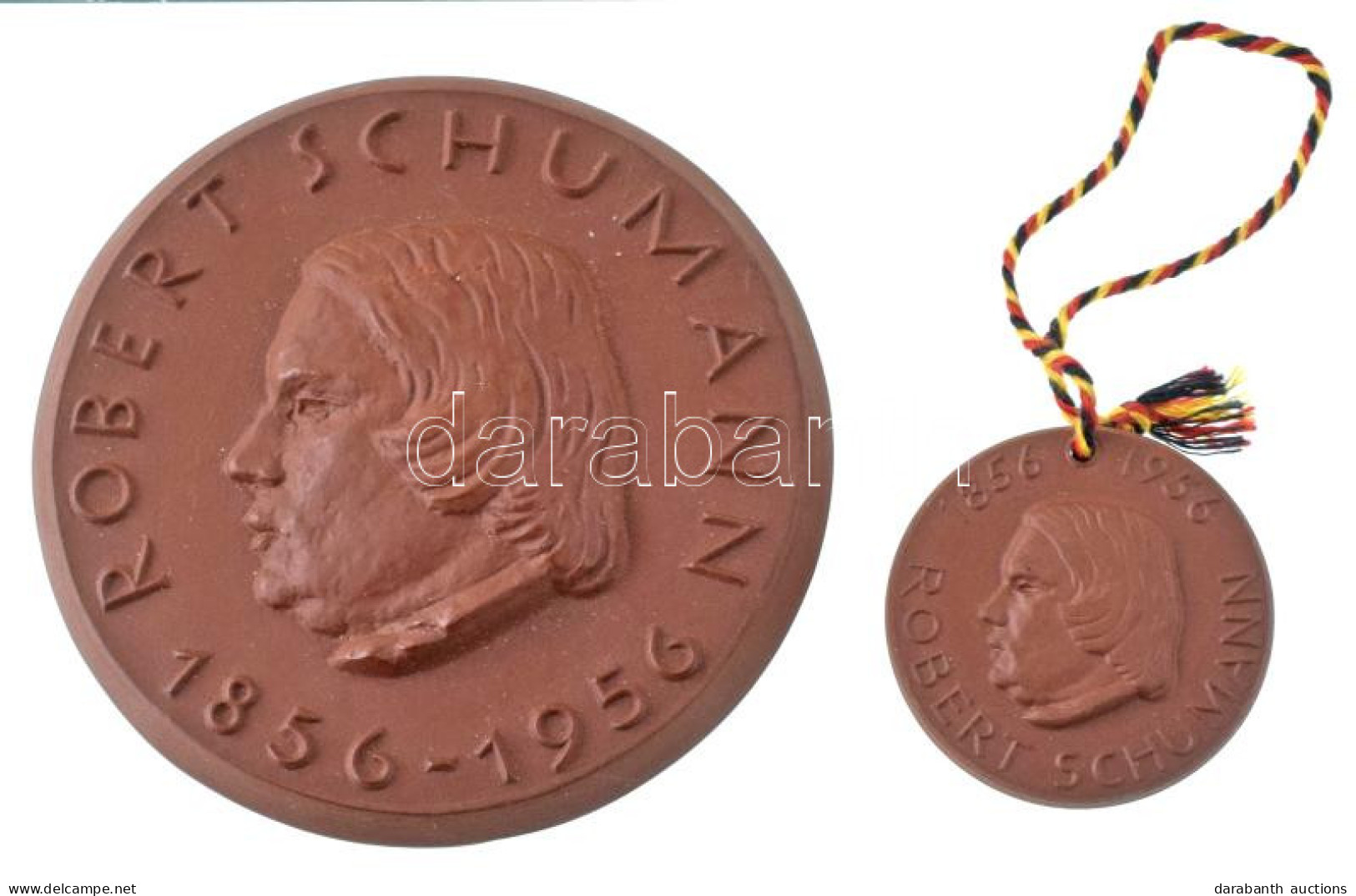 NDK 1956. "Robert Schumann 1856-1956" Meisseni Porcelán Emlékérem (2xklf) (83mm, 40mm) T:UNC GDR 1956. "Robert Schumann  - Unclassified