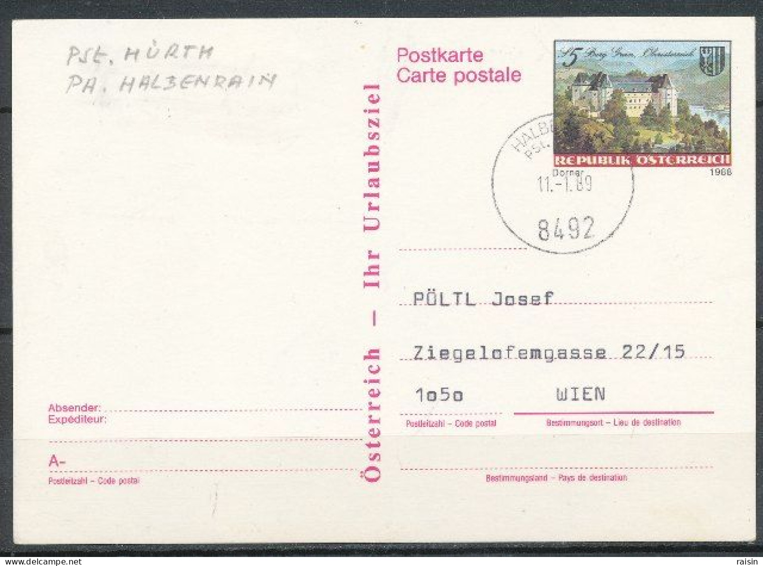 Autriche 1988 Entier Postal Burg Grein Oberôsterreich Ayant Circulé - Buste