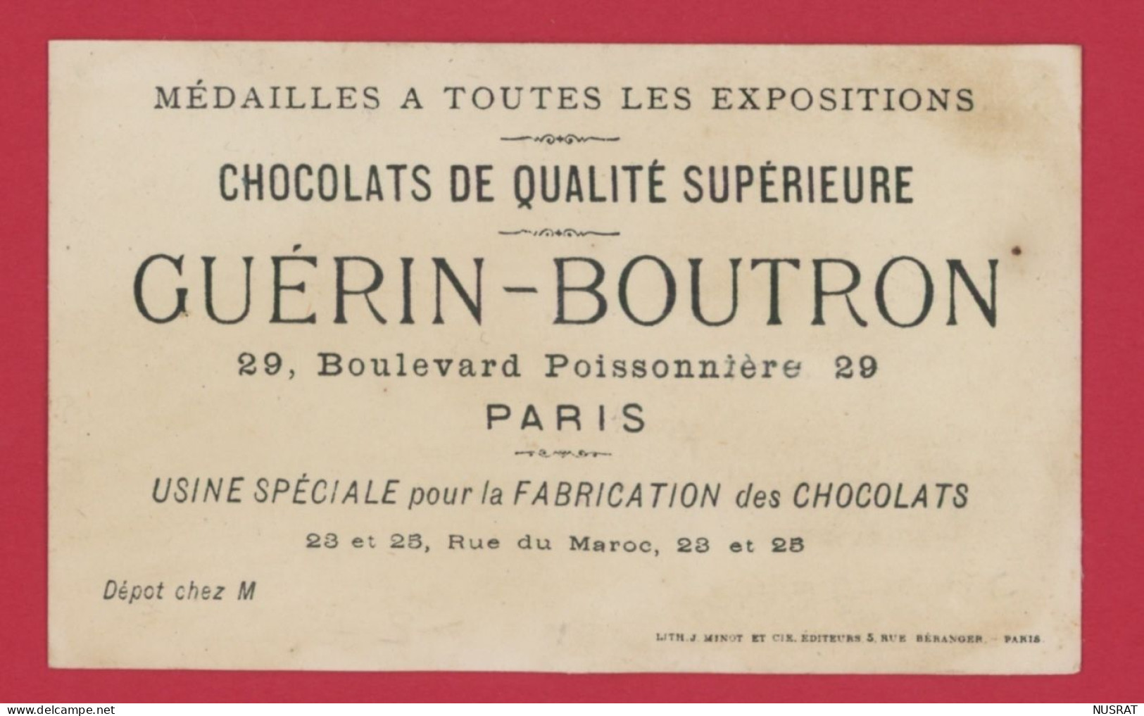 Chocolat Guérin Boutron, Jolie Chromo Lith. J. Minot, équitation, Jockey, Premier Obstacle - Guérin-Boutron