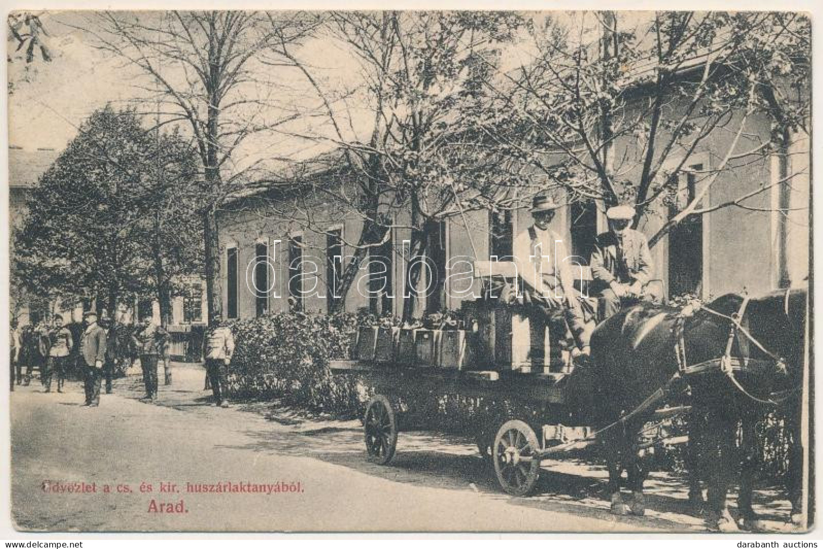 T2/T3 1914 Arad, Cs. és Kir. Huszár Laktanya, Teherhordó Lovaskocsi. Lenkovics Kiadása / K.u.k. Military Hussars Barrack - Unclassified