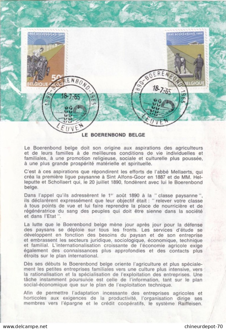 Administration Des Postes Belge émission D'une Série De Timbres Poste Spéciaux  N°15 1965 édité En Français - Brieven En Documenten