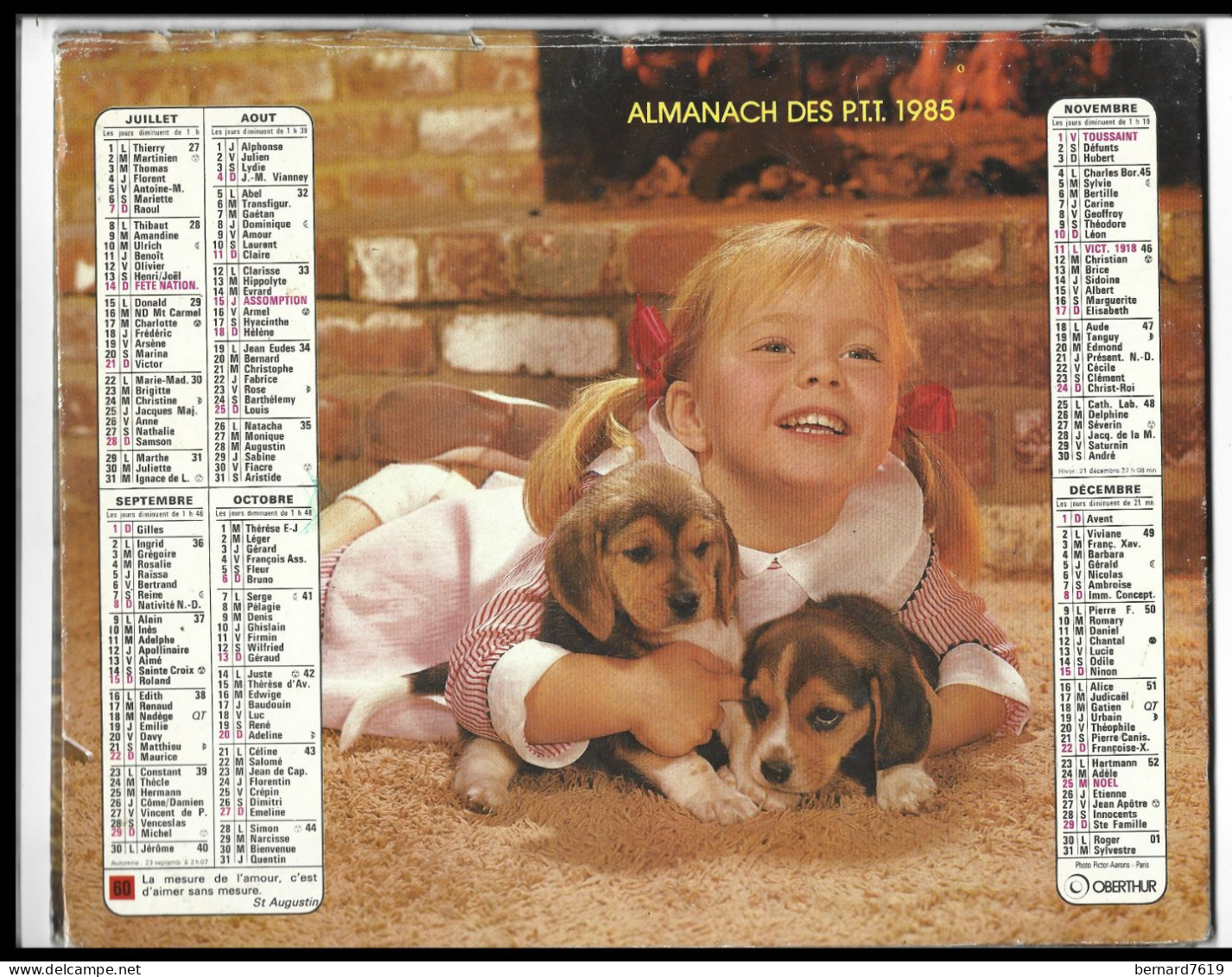 Almanach  Calendrier  P.T.T  - La Poste - 1985 - Enfant Et Chiens - Autres & Non Classés