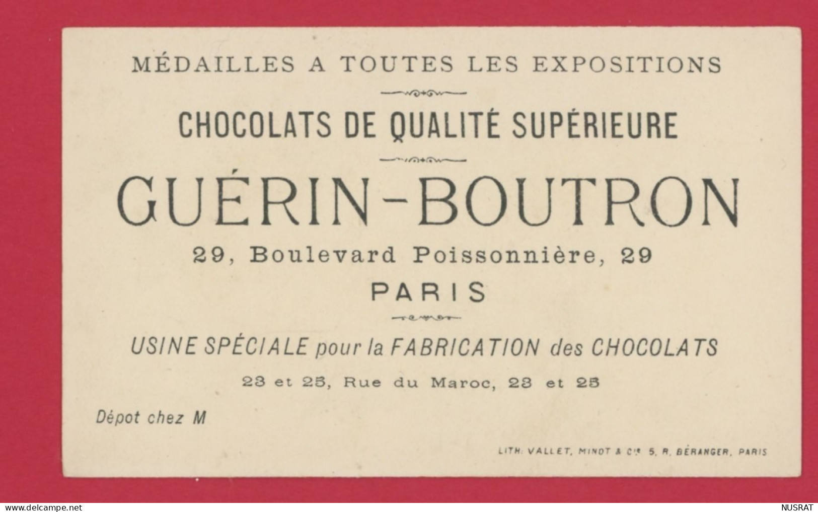 Chocolat Guérin Boutron, Jolie Chromo Lith. Vallet Minot, Personnages, Cherchez & Vous Trouverez - Guerin Boutron