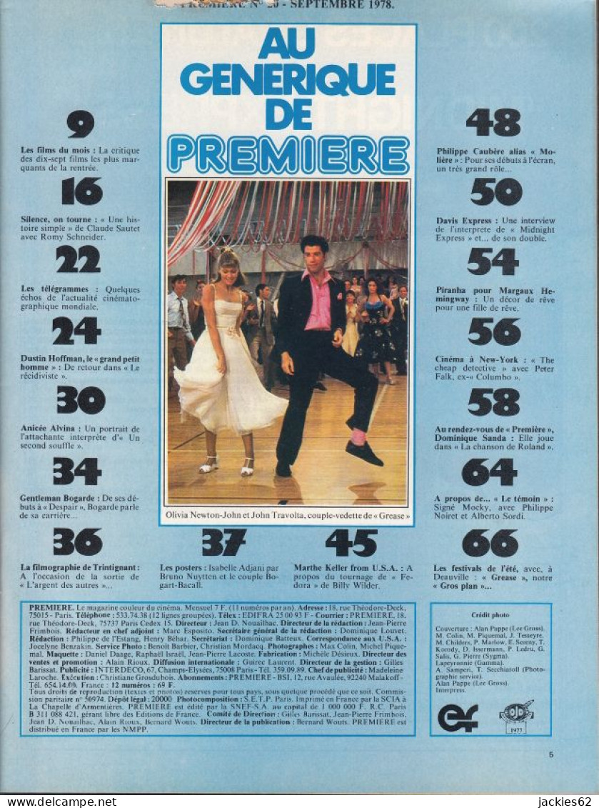 10/ PREMIERE N° 20/1978, Voir Sommaire, Travolta, Schneider, Hoffman, Keller, Alvina, Sanda, Fiches Et Poster Inclus - Cinéma