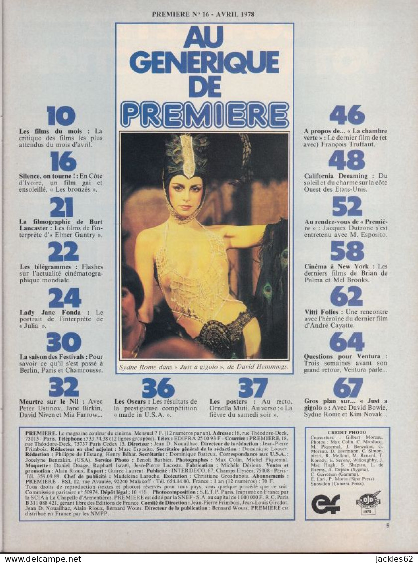 06/ PREMIERE N° 16/1978, Voir Sommaire, Dutronc, Fonda, Truffaut, Vitti, Ventura, Fiches Et Poster Inclus - Cinéma