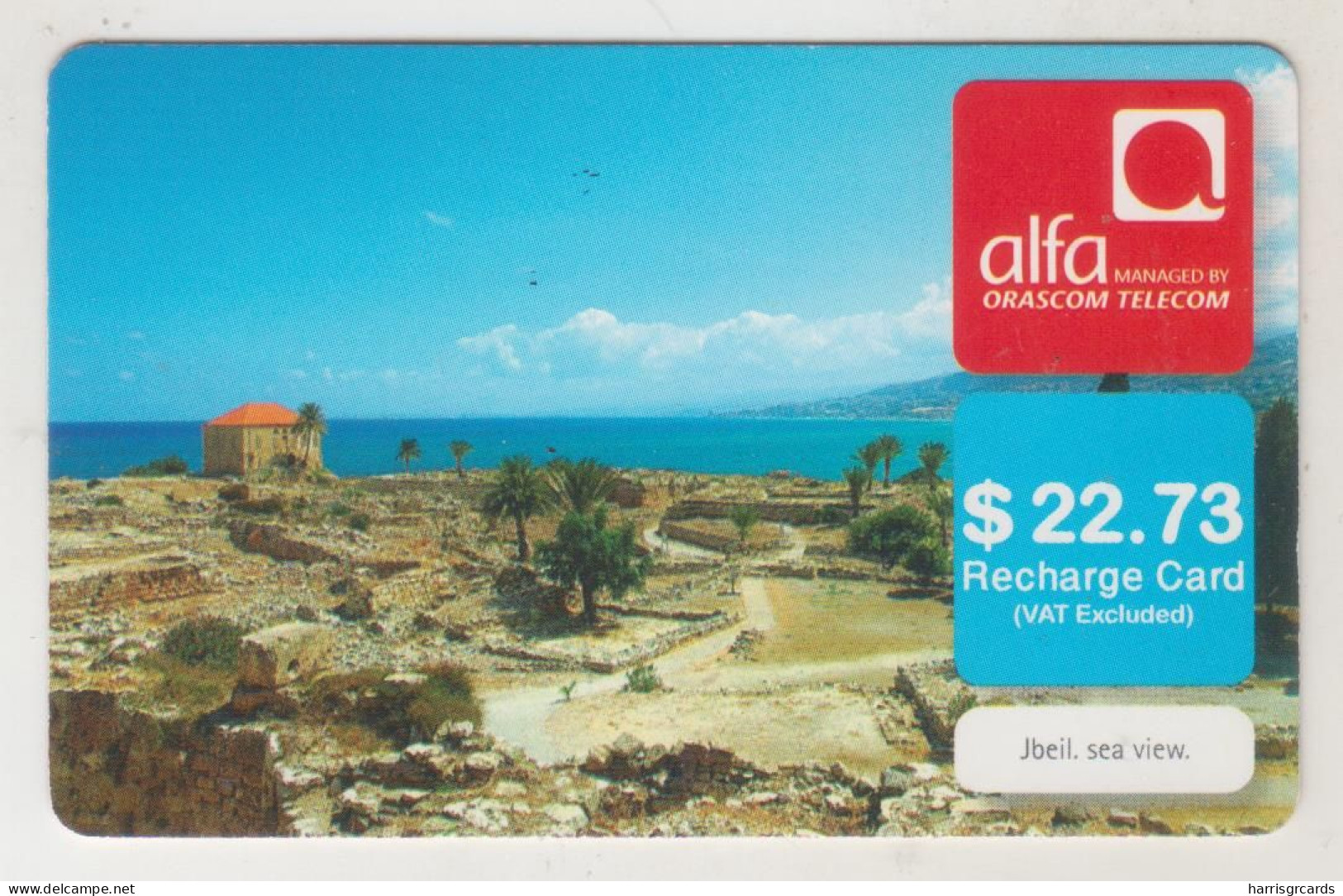 LEBANON - Jbeil Sea View , Alfa Recharge Card 22.73$, Exp.date 30/09/13, Used - Lebanon