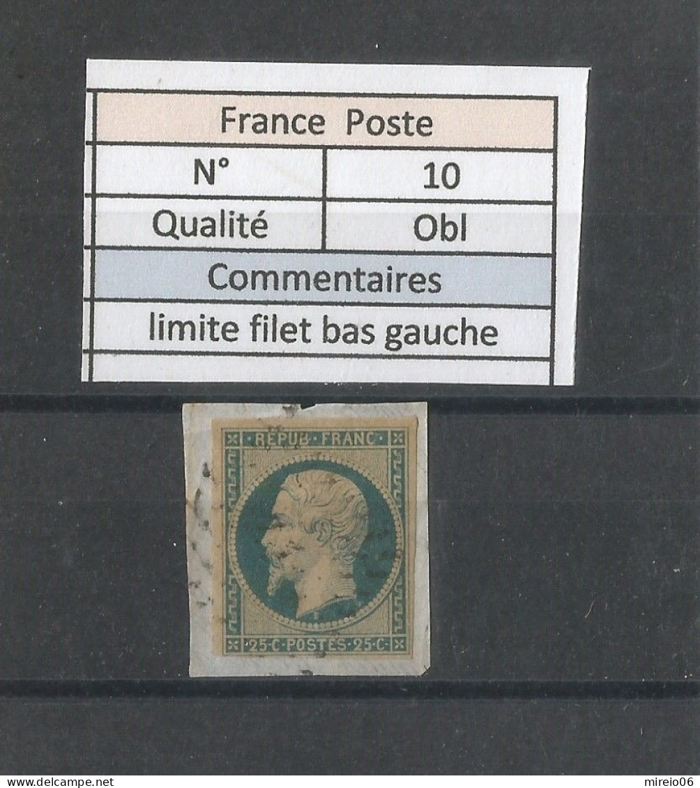 FRANCE - N°10 Oblitéré Sur Fragment - 1852 Louis-Napoléon