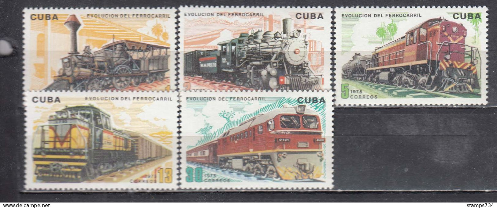 Cuba 1975 - Trains, Mi-Nr. 2085/89, MNH** - Nuevos