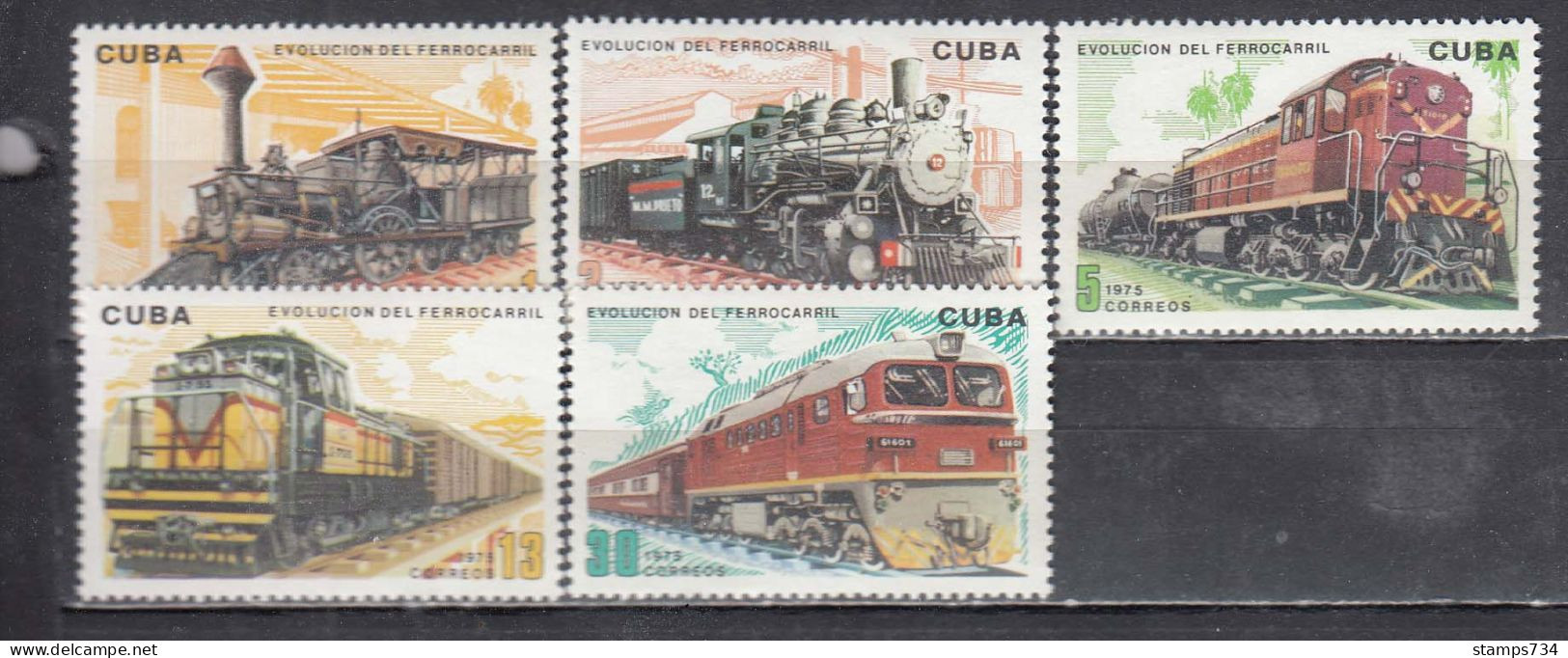 Cuba 1975 - Trains, Mi-Nr. 2085/89, MNH** - Ongebruikt