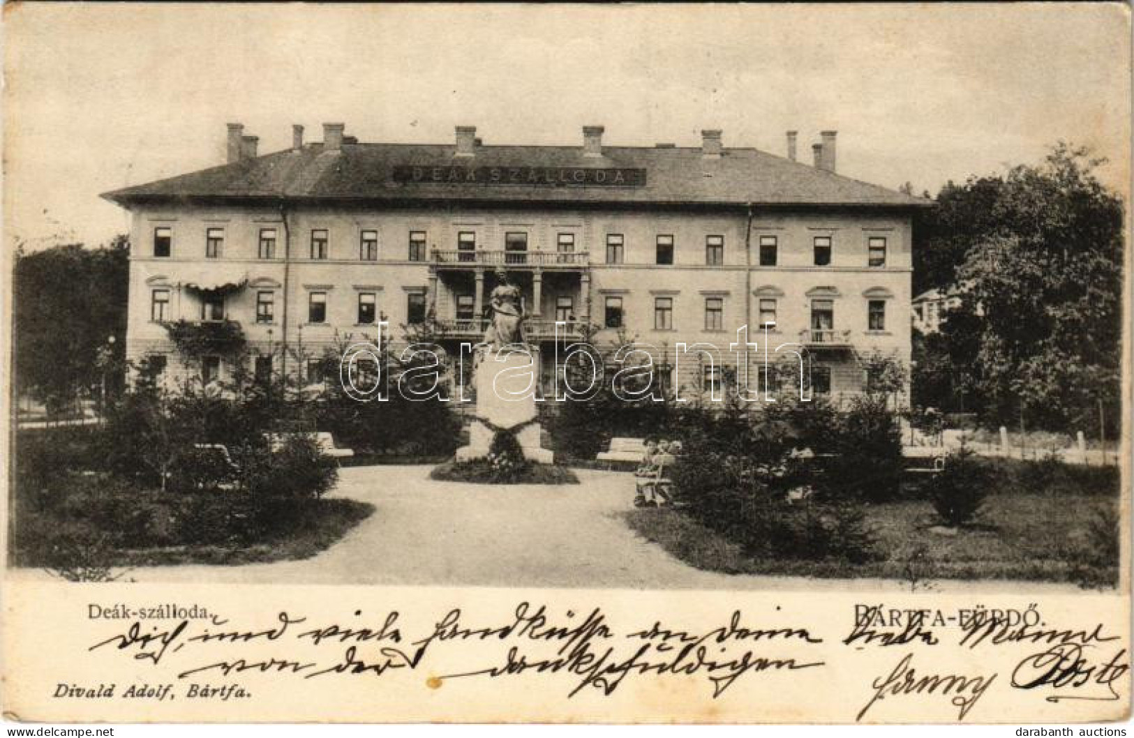 * T2/T3 1906 Bártfa, Bártfafürdő, Bardejovské Kúpele, Bardiov, Bardejov; Deák Szálloda, Erzsébet Királyné (Sissi) Szobor - Non Classés