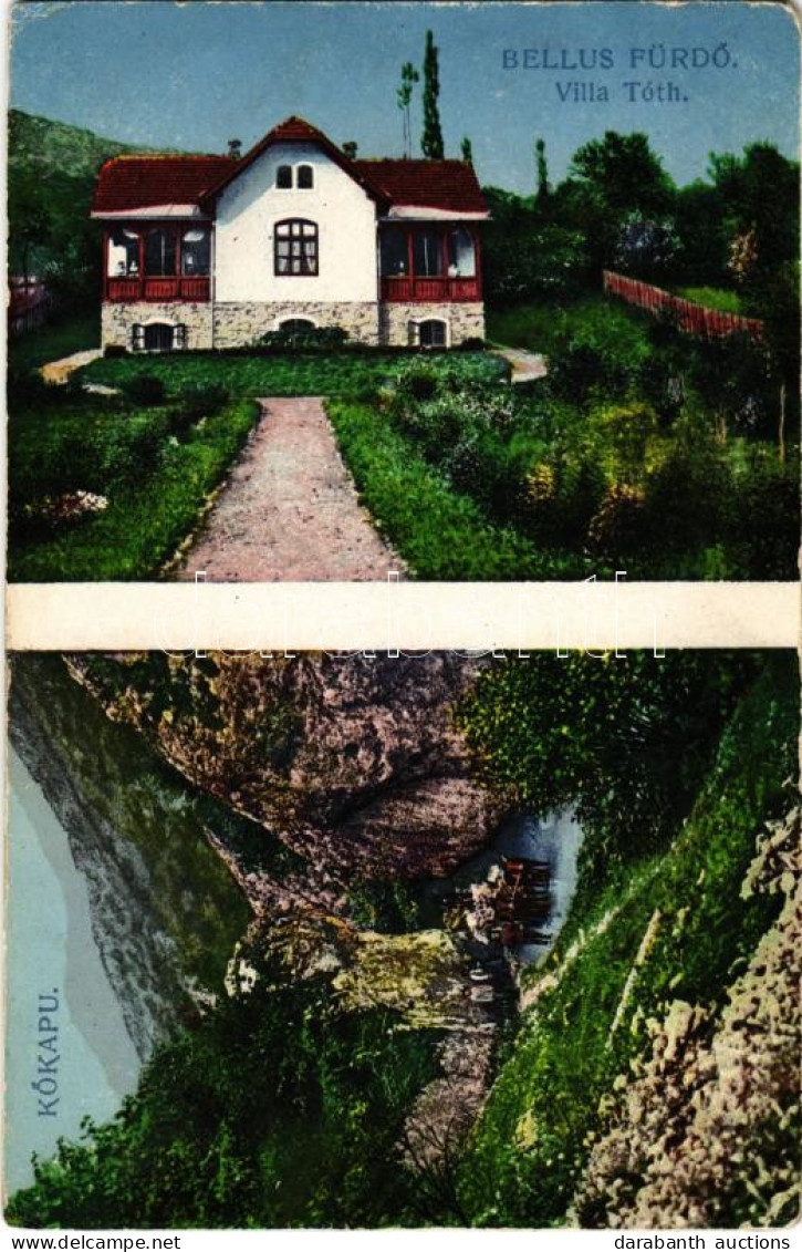 T2/T3 1916 Bellus-fürdő, Belusské Slatiny Kúpele, Slatina Belusa; Villa Tóth, Kőkapu / Villa And Rock Gate (kissé Kopott - Non Classés