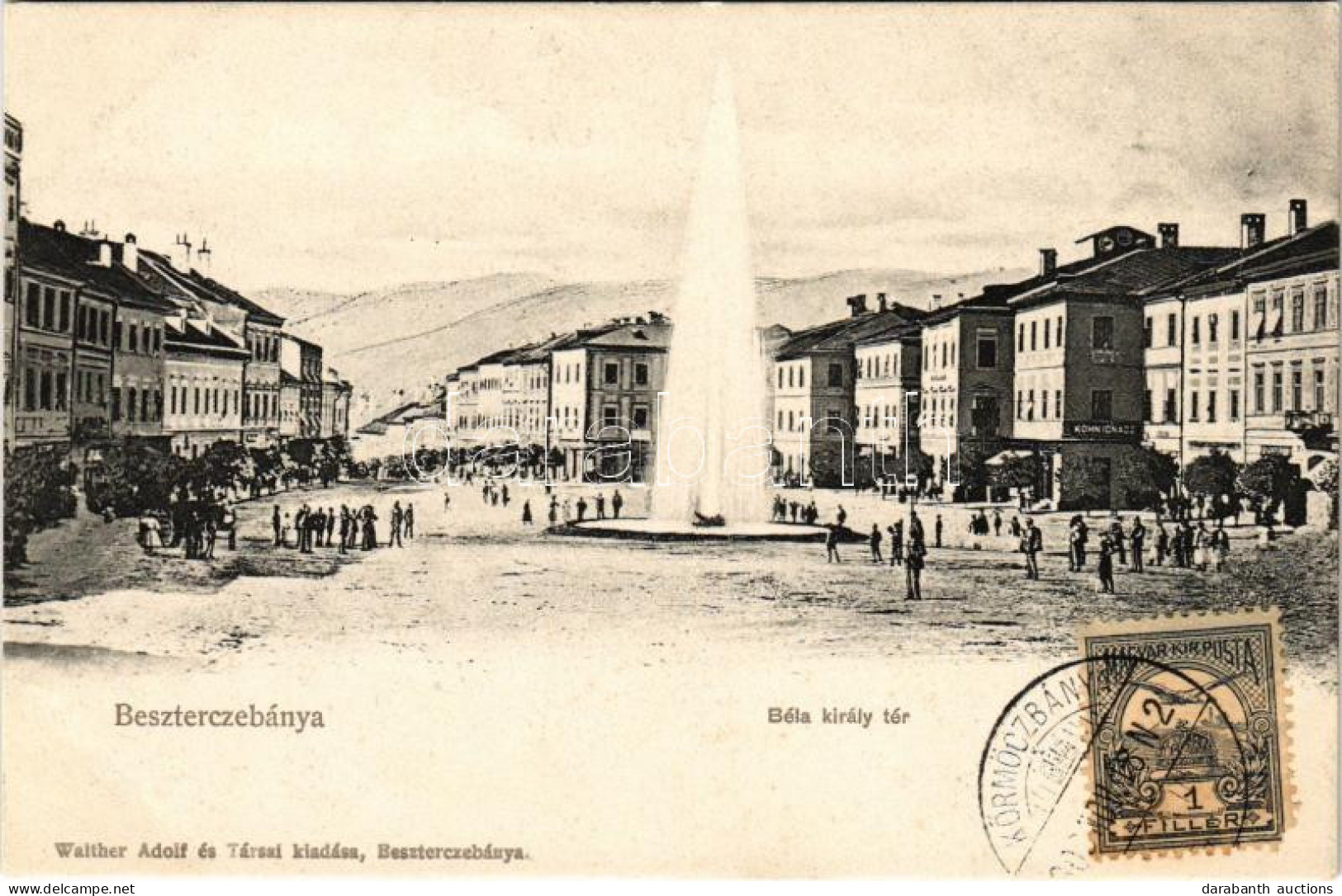 * T1/T2 Besztercebánya, Banská Bystrica; Béla Király Tér, Kohn Ignác üzlete. Walther Adolf és Társai Kiadása / Square, S - Non Classés