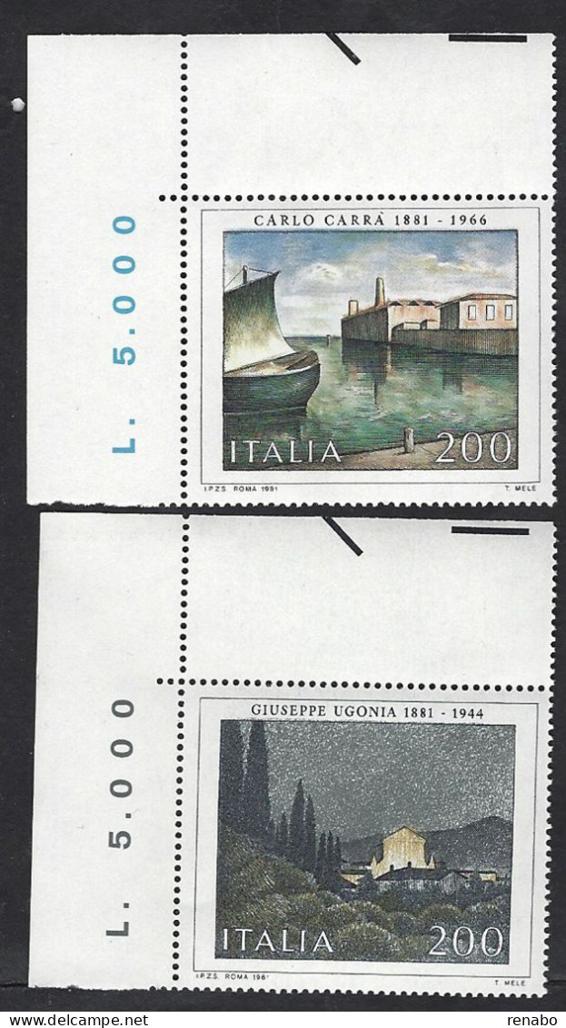 Italia 1981; Arte Italiana : Carrà + Ugonia, Serie Completa In Francobolli Di Angolo Superiore. - 1981-90: Neufs
