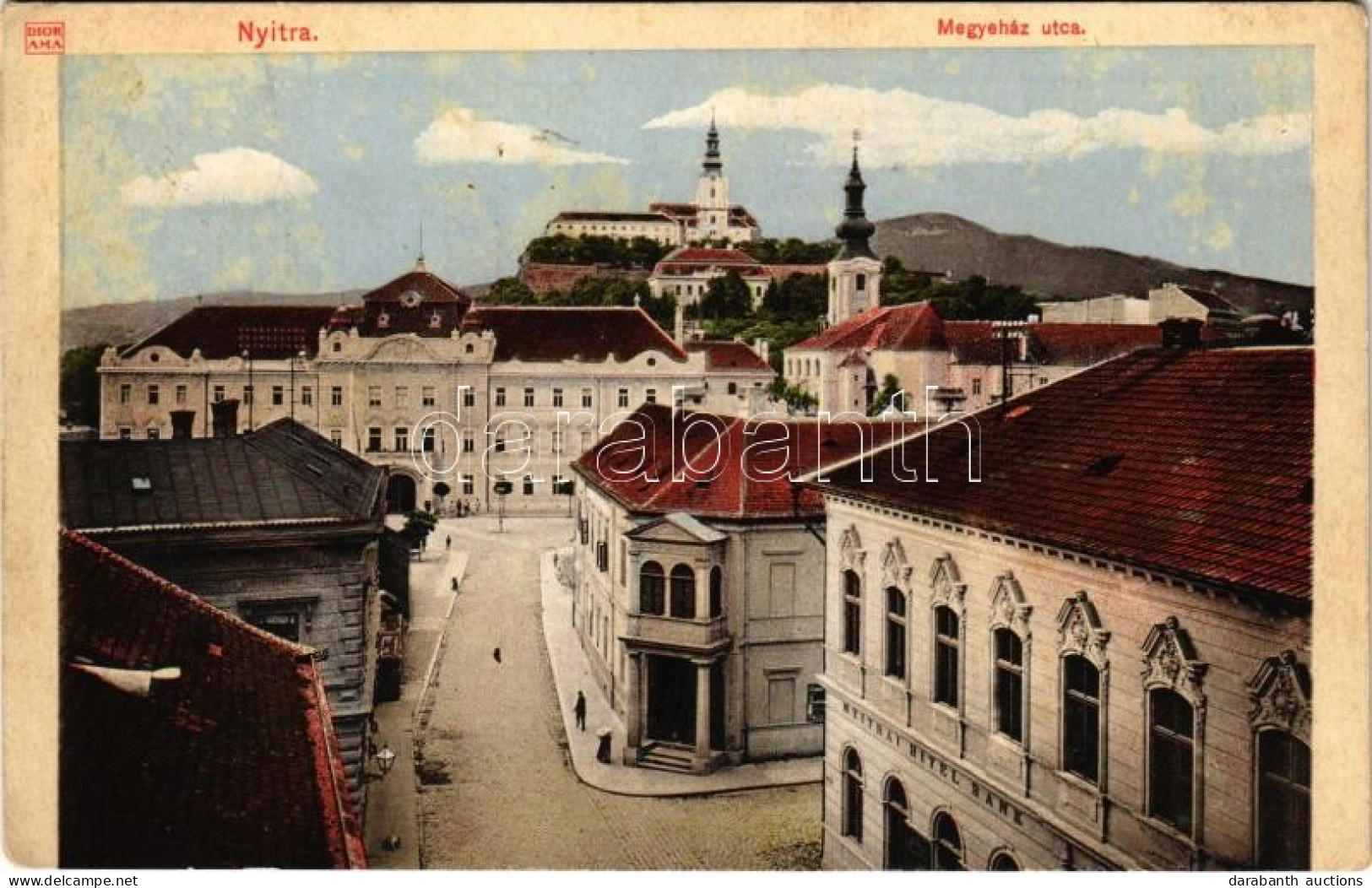 * T2/T3 1913 Nyitra, Nitra; Megyeház Utca, Hitelbank. Huszár István Kiadása / Street, Credit Bank (EB) - Zonder Classificatie