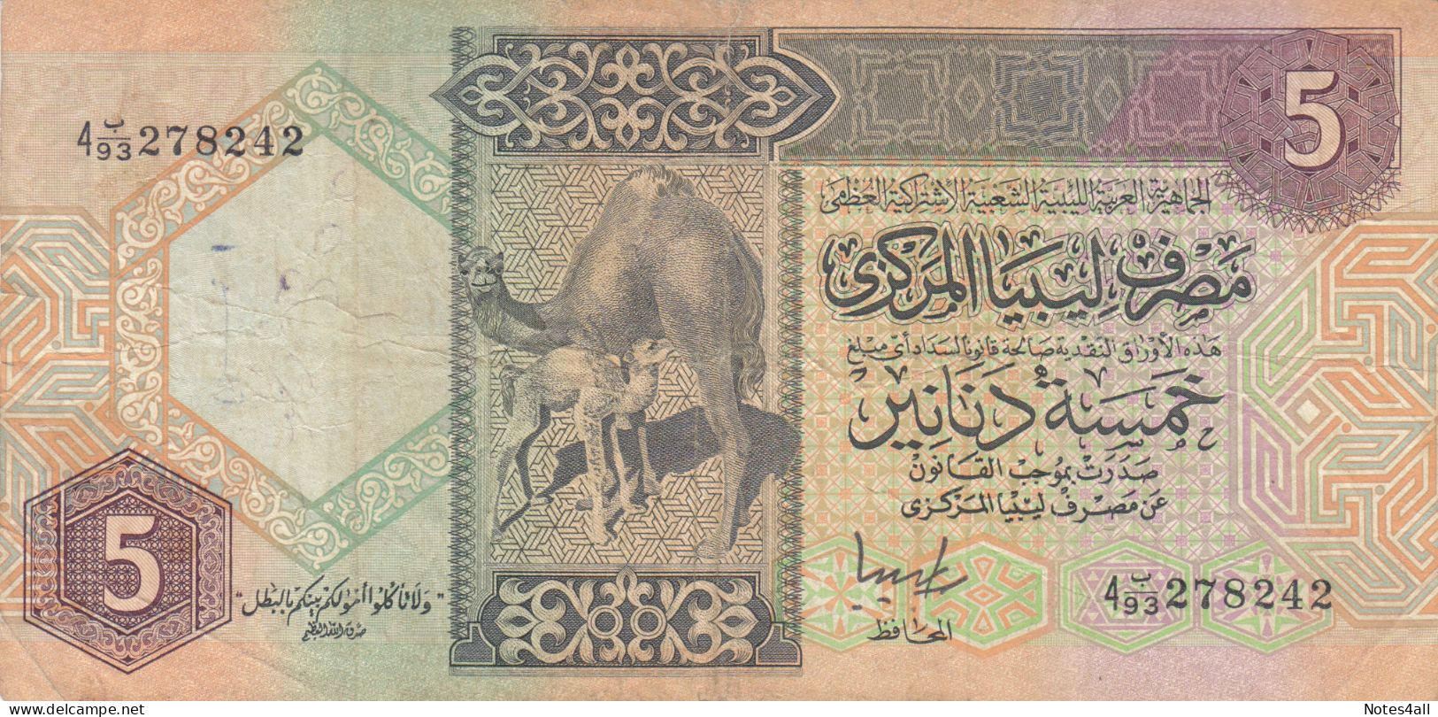 LIBYA 5 DINARS 1991 P-60C  (VF)  USED SERIES  93 - Libye