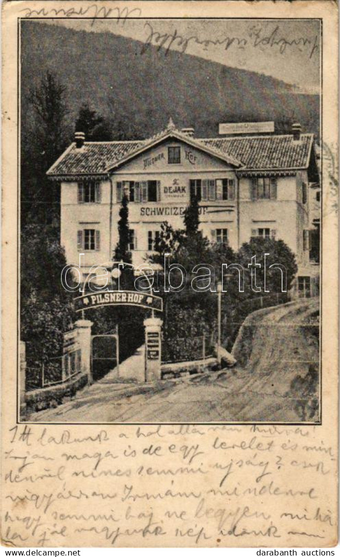 * T3 1907 Abbazia, Opatija; Dejak's Pilsner-Hof Schweizerhof / Hotel (Rb) - Ohne Zuordnung