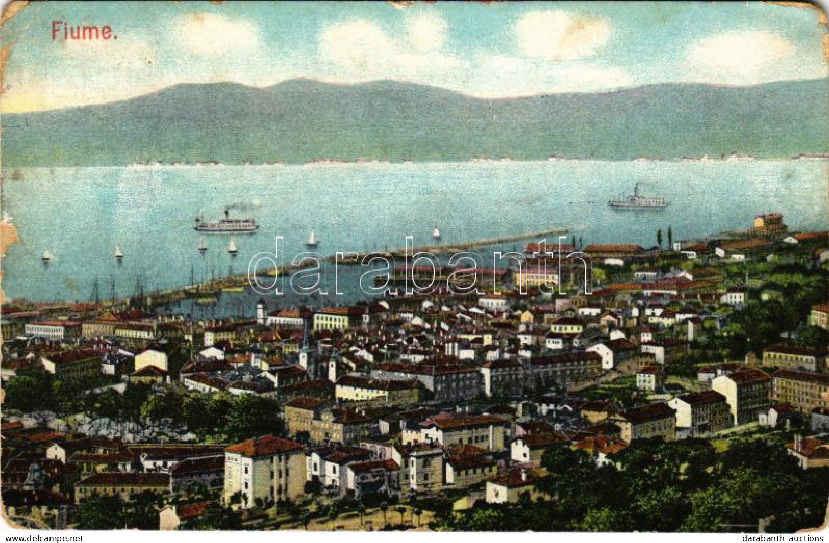 * T3/T4 1907 Fiume, Rijeka; General View, Steamships (szakadások / Tears) - Unclassified