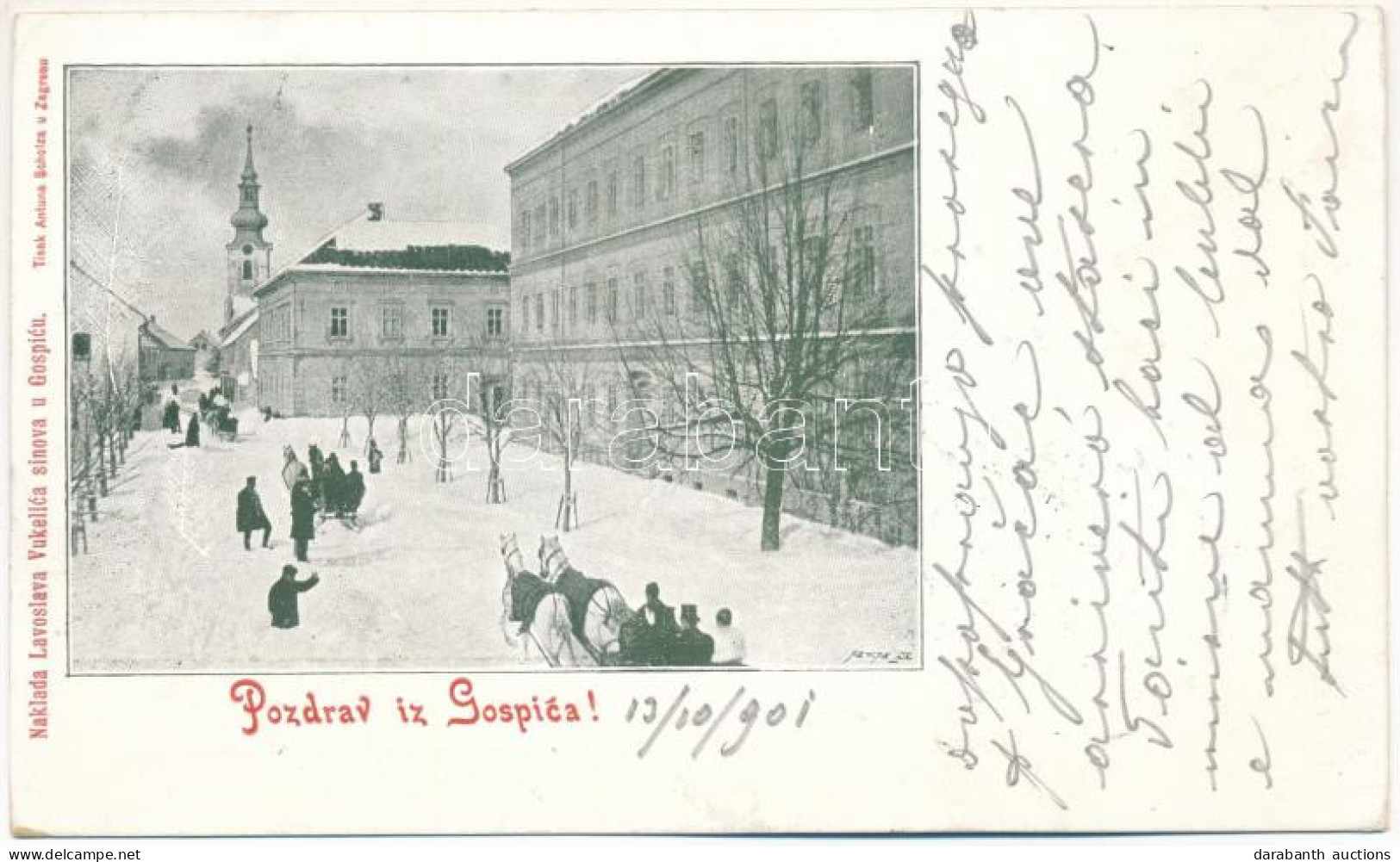 T2/T3 1901 Goszpics, Gospic; Utca Télen, Lovasszán / Street View, In Winter, Horse Sleigh (EK) - Ohne Zuordnung