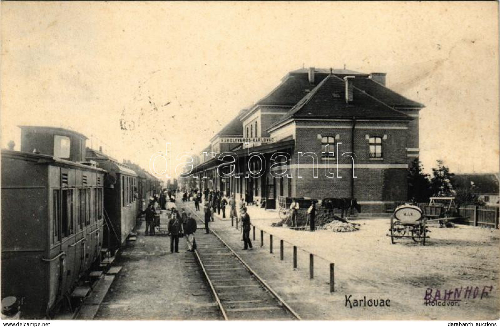 T3 1908 Károlyváros, Karlovac; Bahnhof / Kolodvor / Vasútállomás, Vonat. L. Reich Kiadása / Railway Station, Train (fa) - Zonder Classificatie