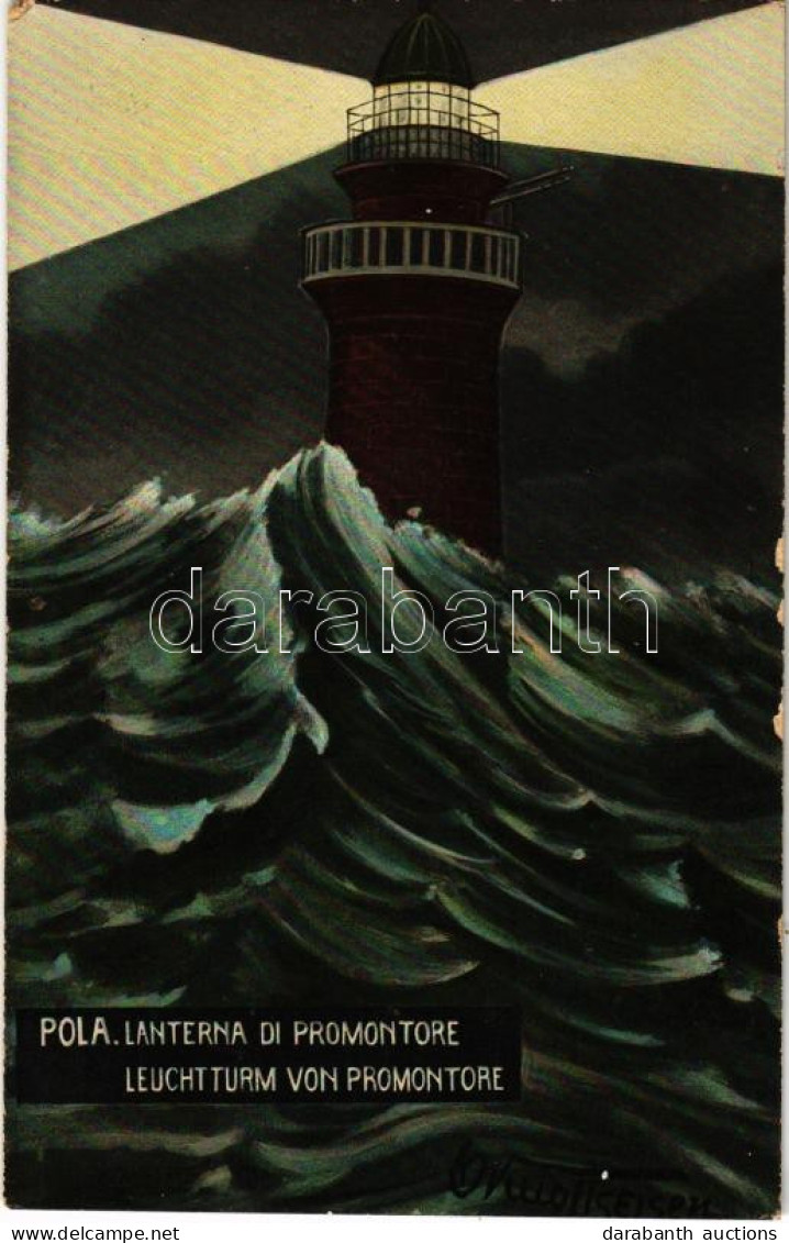 ** T2/T3 Pola, Lanterna Di Promontore / Luchtturm / Világítótorony Este / Lighthouse At Night. G. Fano 1909. No. 62. (fe - Unclassified