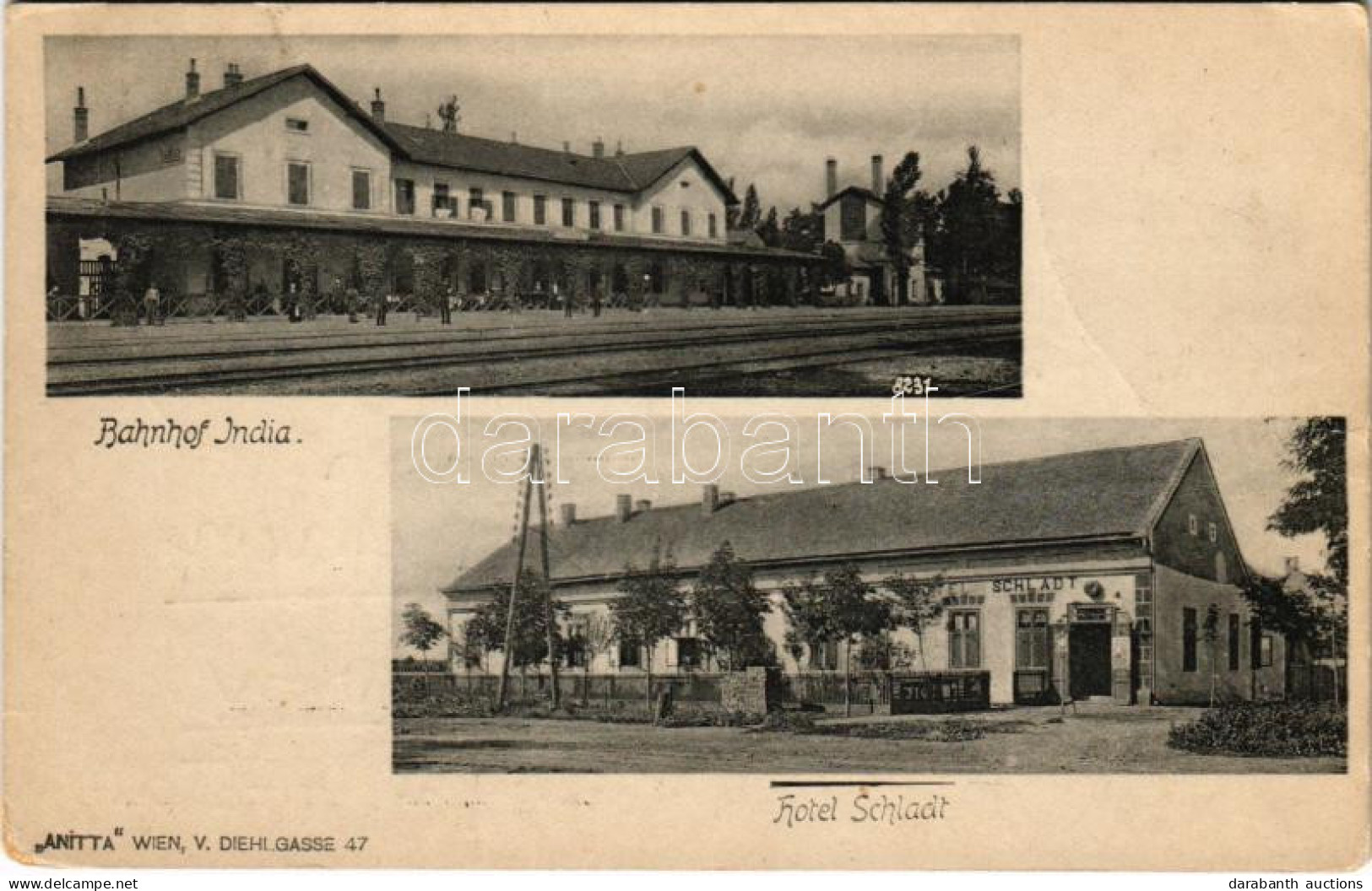 T3 1906 India, Indija; Bahnhof, Hotel Schladt / Vasútállomás, Schladt Szálloda / Railway Station, Hotel (fa) - Unclassified