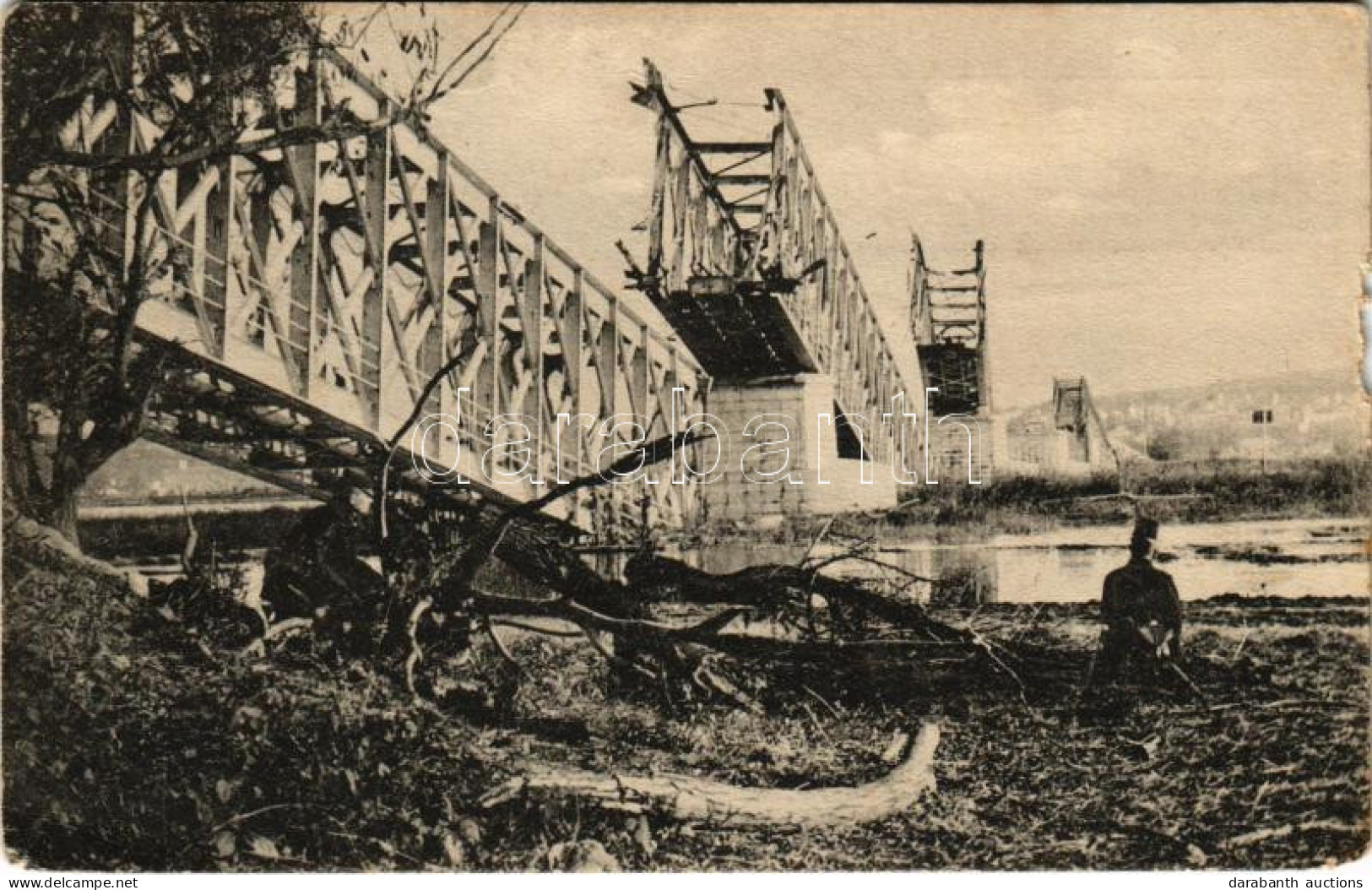 ** T3 Zimony, Semlin, Zemun; Felrobbantott Vasúti Híd, Katonák / Blown Up Railway Bridge, Soldiers. Photo J. Perscheid ( - Ohne Zuordnung