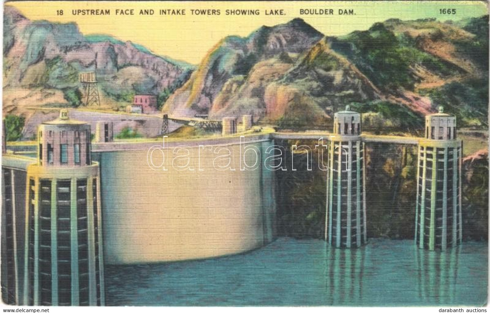 * T2/T3 1938 Black Canyon, Boulder Dam (Hoover Dam), Upstream Face And Intake Towers Showing Lake (EK) - Unclassified