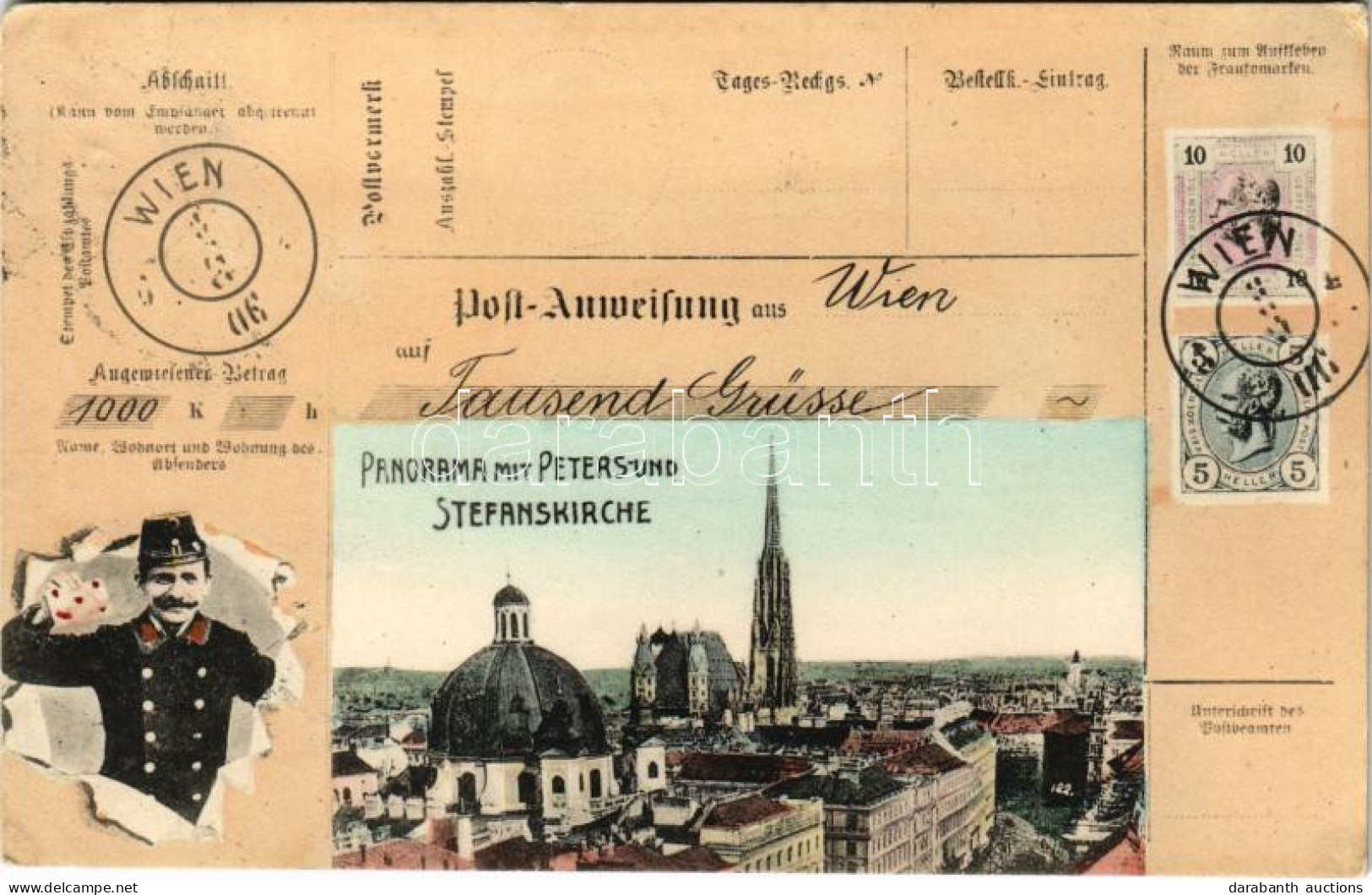 * T3 1907 Wien, Vienna, Bécs; Panorama Mit Peters- Und Stefanskirche. Tausend Grüsse / General View With Churches. Art N - Ohne Zuordnung