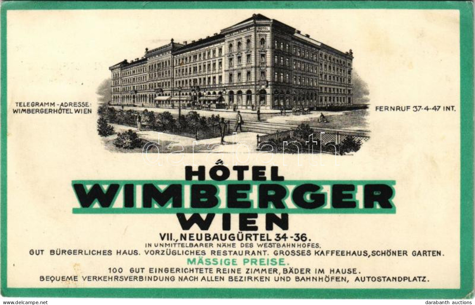 T2/T3 Wien, Vienna, Bécs; Hotel Wimberger Advertisement. Neubaugürtel 34-36. (fl) - Unclassified