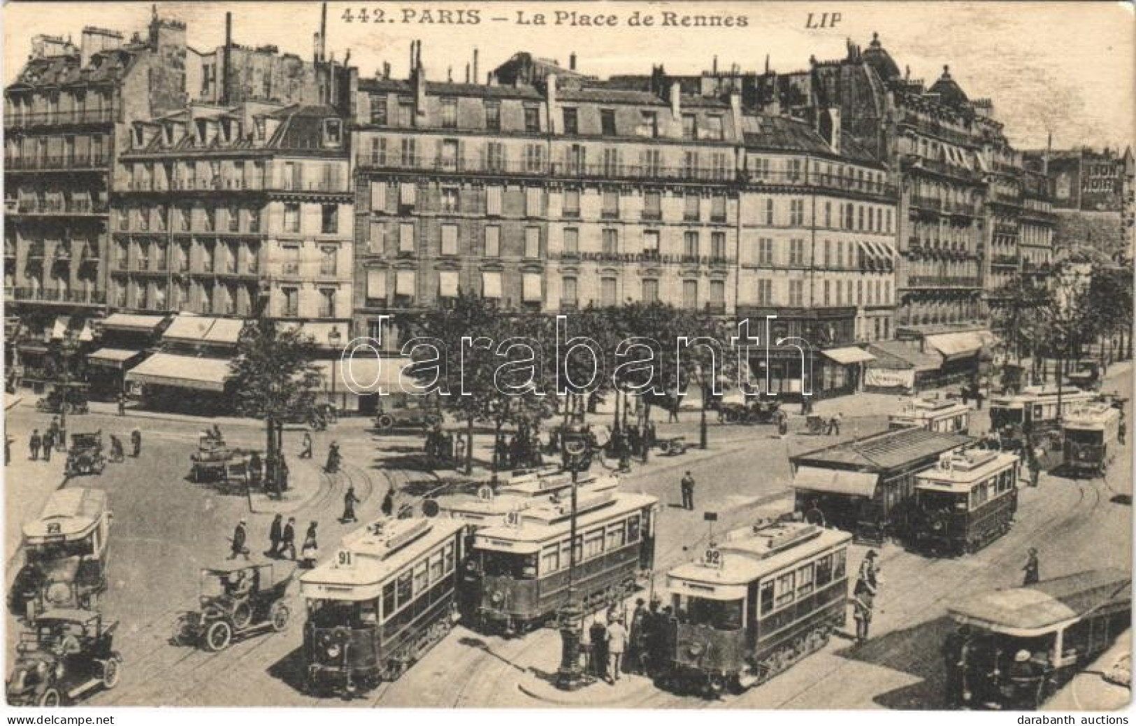 T2/T3 1929 Paris, La Place De Rennes / Square, Trams, Automobiles - Non Classificati