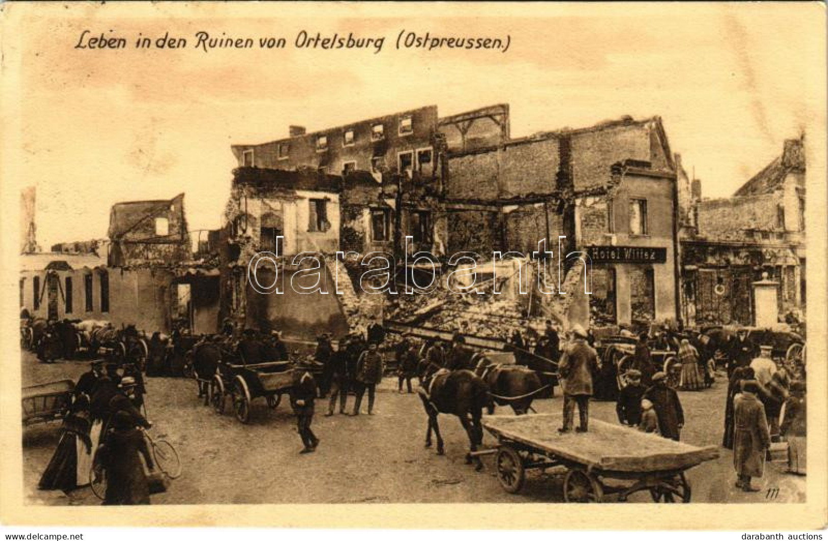 T2/T3 1915 Szczytno, Ortelsburg; Leben In Den Ruinen Von Ortelsburg / WWI Ruins, Hotel Wittek (fl) - Unclassified