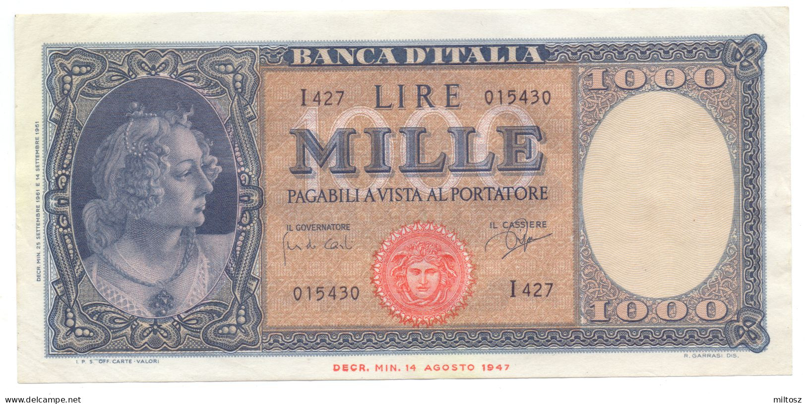 Italy 1.000 Lire 1947 (seal Type B) KM#88.d - 1.000 Lire