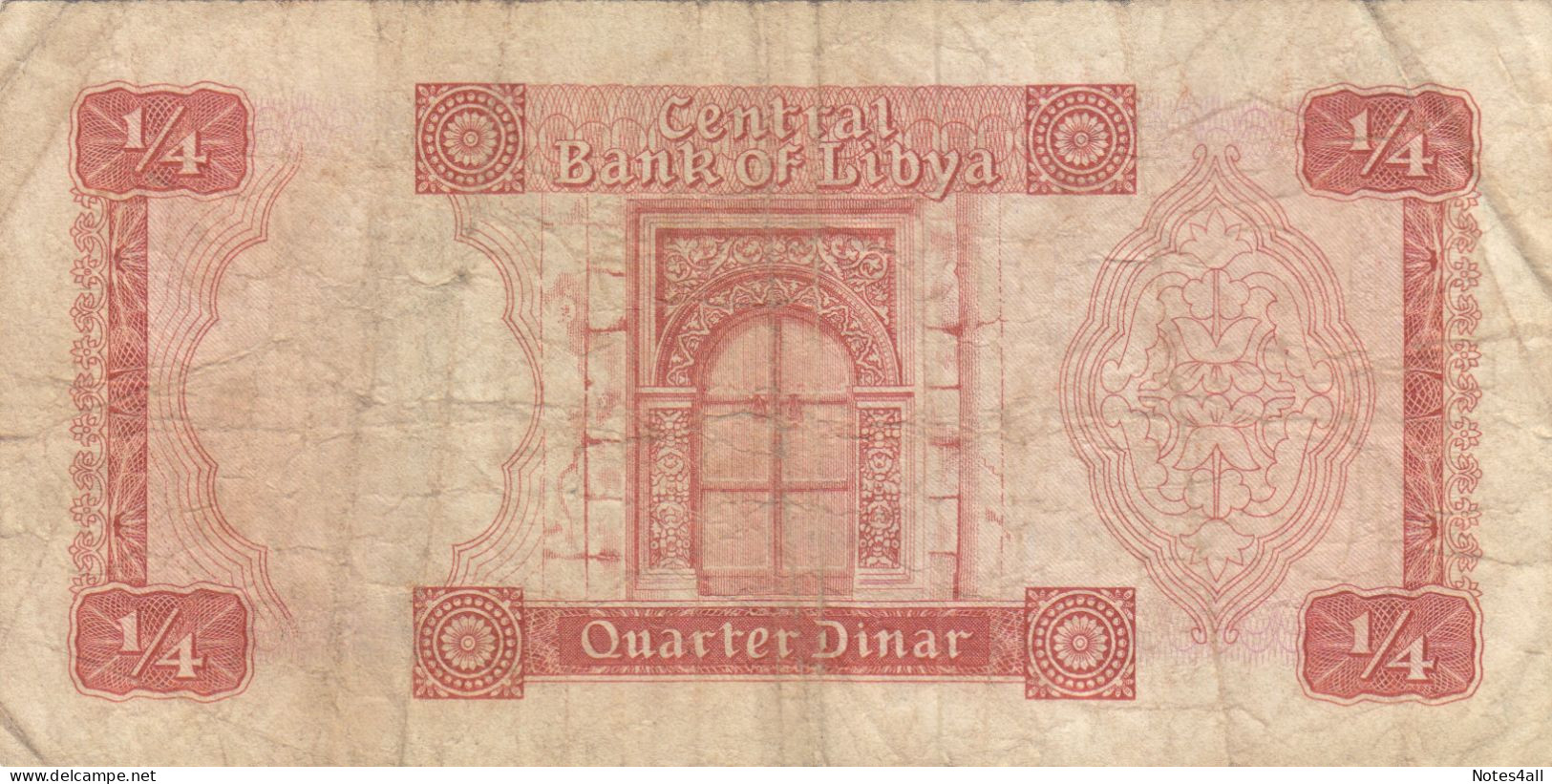 LIBYA 1/4 DINAR 1971 1972 P-33B  (F/VF)  USED SERIES  6 - Libia