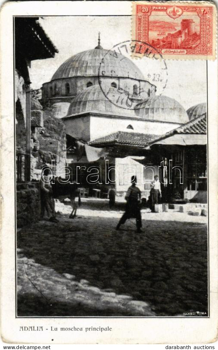 T2/T3 1914 Antalya, Adalia; La Moschea Principale / Mosque. TCV Card - Sent From K.u.k. Kriegsmarine SMS Tegetthoff (EK) - Ohne Zuordnung