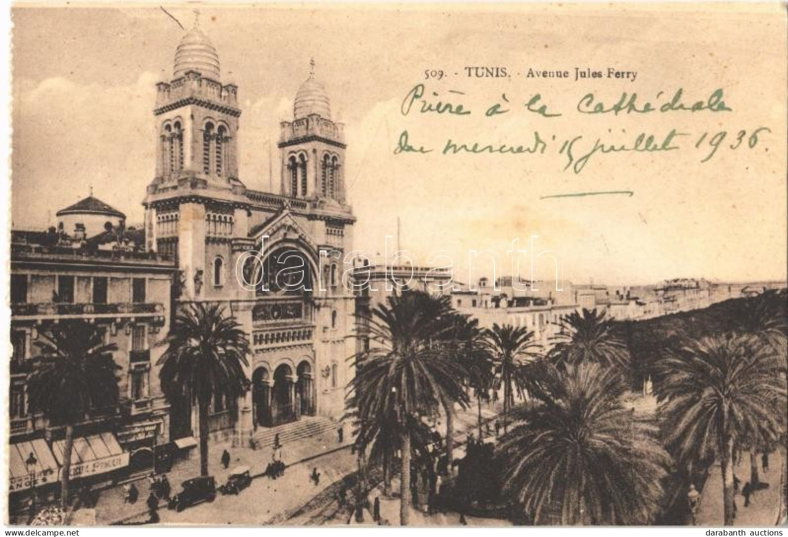 * T2 1936 Tunis, Avenue Jules Ferry / Street, Church, Automobiles - Unclassified