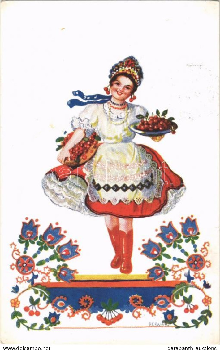 T2/T3 1939 Magyar Folklór Művészlap / Hungarian Folklore Art Postcard, Lady With Cherries S: Bernáth (fl) - Ohne Zuordnung