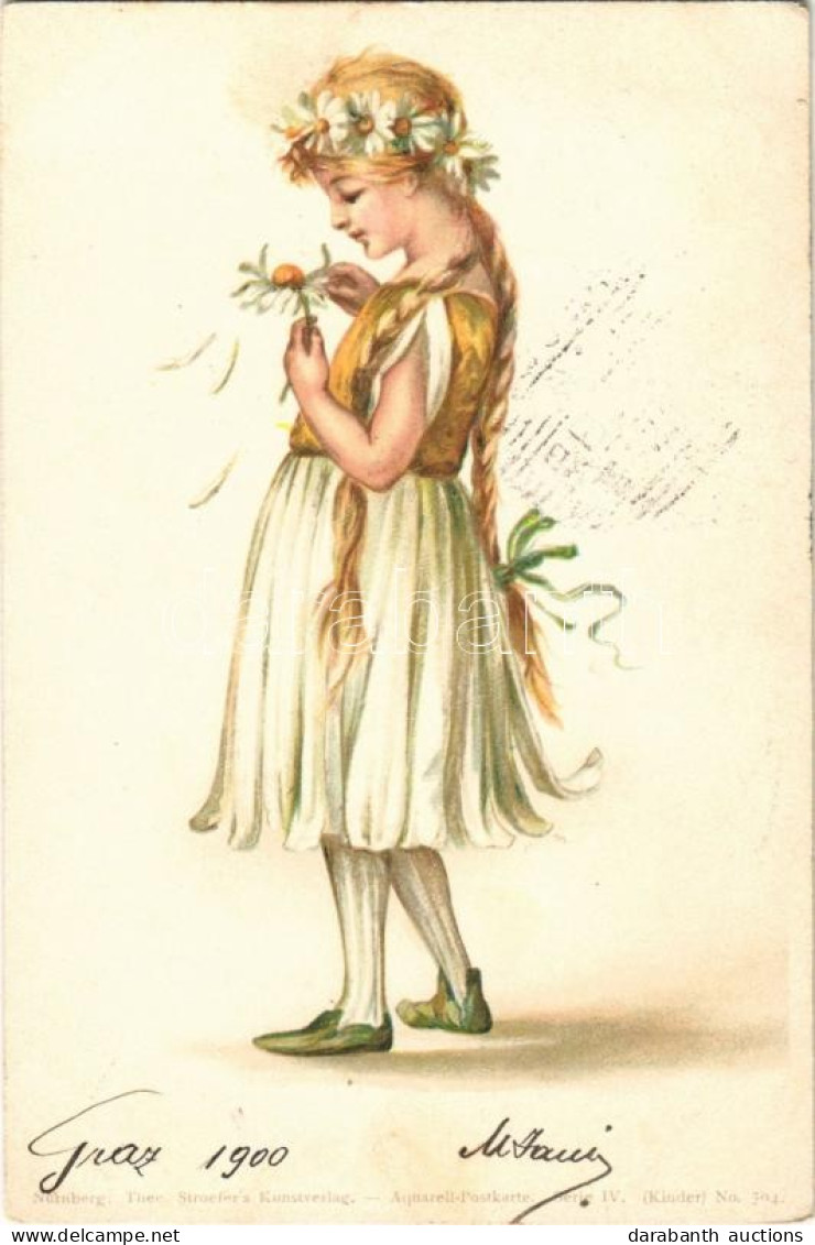 T2/T3 1900 Children Art Postcard, Girl With Flowers. Theo. Stroefer's Kunstverlag. Aquarell-Postkarte Serie IV. (Kinder) - Ohne Zuordnung