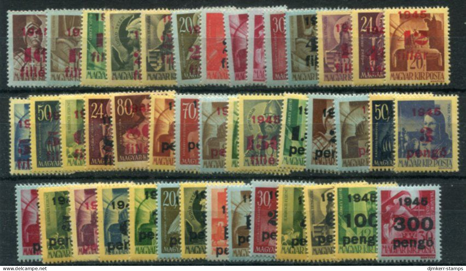 HUNGARY 1945 Inflation Surcharges (43)  MNH / **.  Michel 778-820 - Unused Stamps