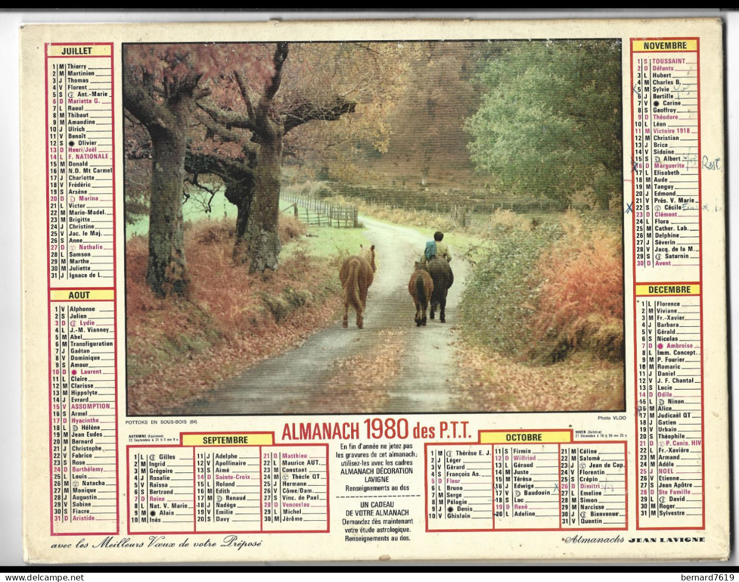 Almanach  Calendrier  P.T.T  -  La Poste -  1980 -  Chevaux - - Autres & Non Classés