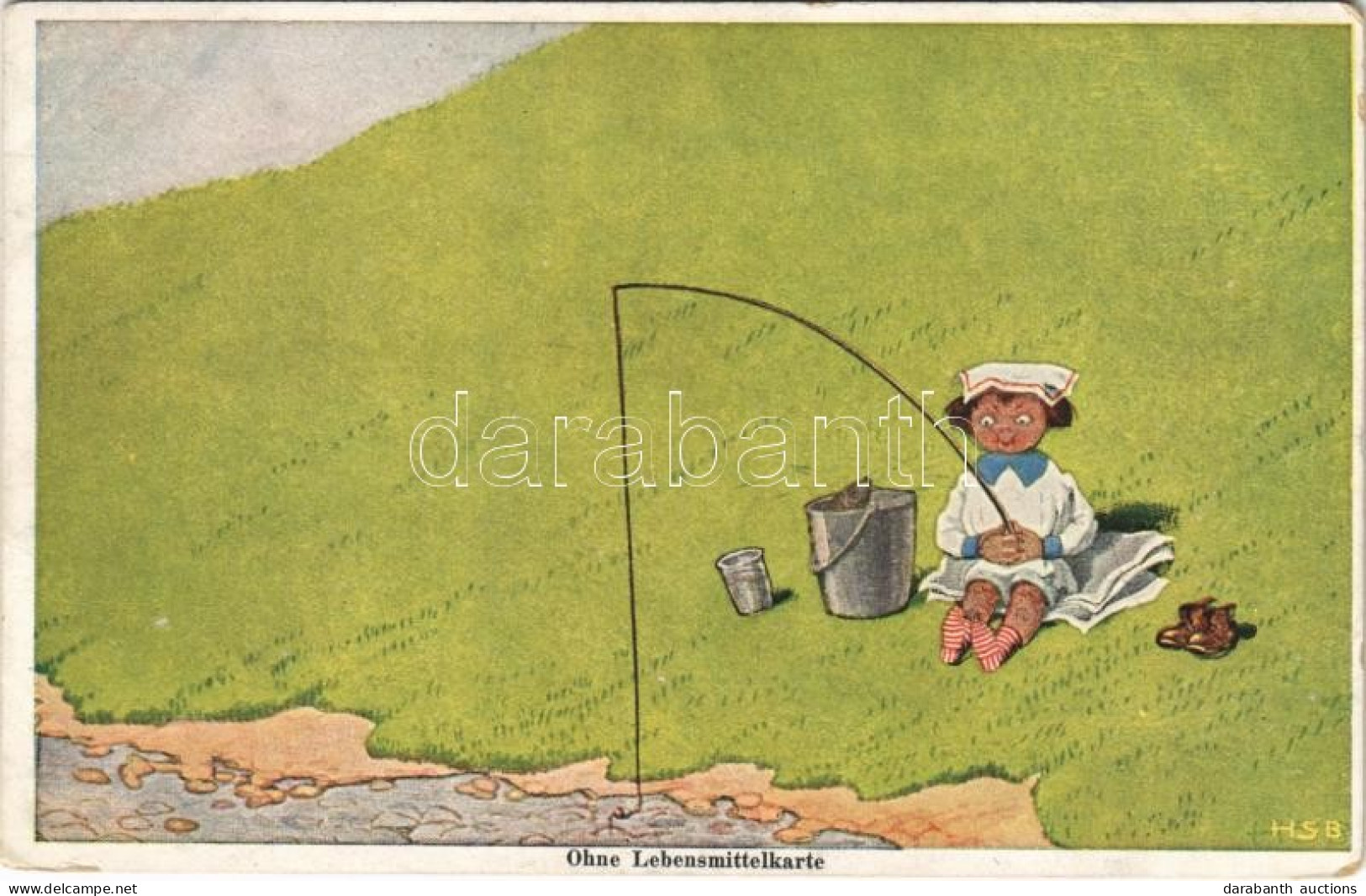 T2/T3 1917 Ohne Lebensmittelkarte / Children Art Postcard, Fishing. Wohlgemuth & Lissner "Sommerurlaub An Der See" No. 9 - Non Classés