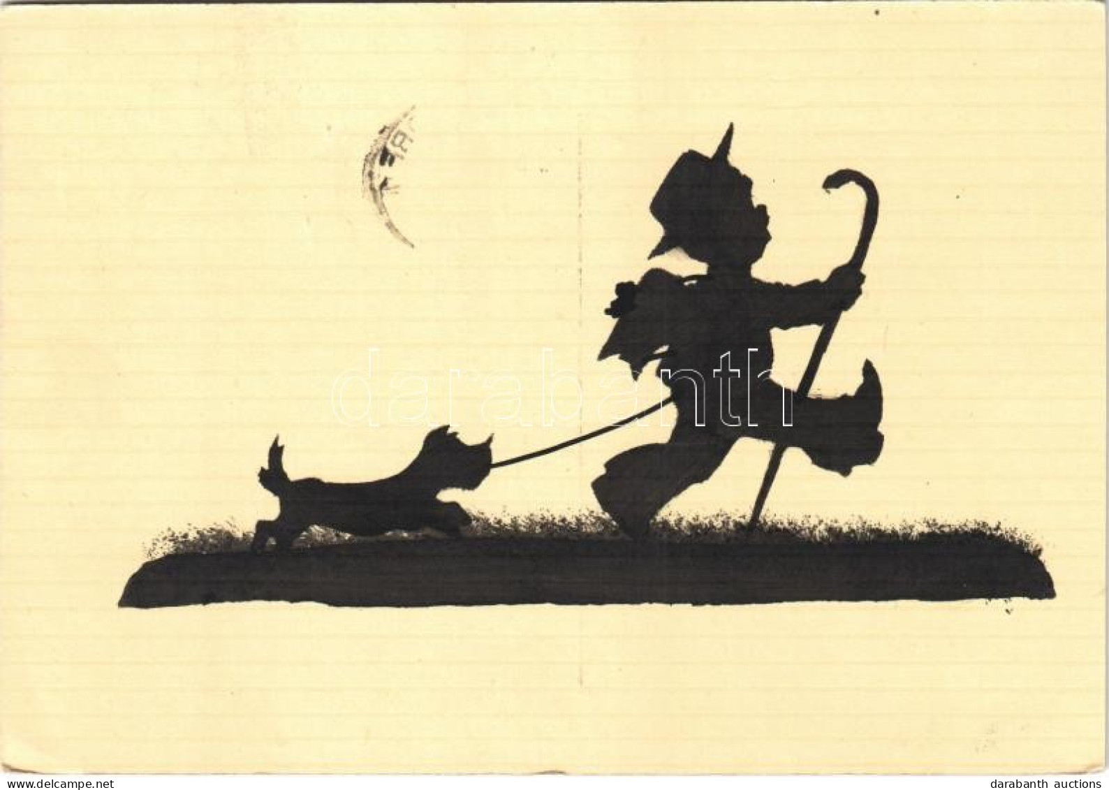T2/T3 1936 Silhouette Children Art Postcard, Boy With Dog (EK) - Unclassified