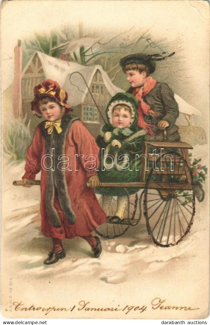 * T2/T3 1904 Children Art Postcard, Winter. A. & M. B. No. 204. Litho (EK) - Non Classés